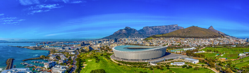 Cape Town aerial view , a scenic view of the legislative capital of South Africa, stadium and harbor, african prime real estate © poco_bw
