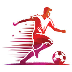Football Player Running with Lines and Stars Vector Illustration