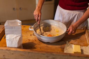Adult Woman Hands Preparing Dough for Bread at Home
