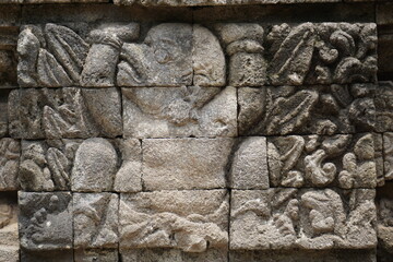 Relief on the wall of Tegowangi temple in Kediri, East Java. This temple is the place for the Bhre Matahun Pendharmaan