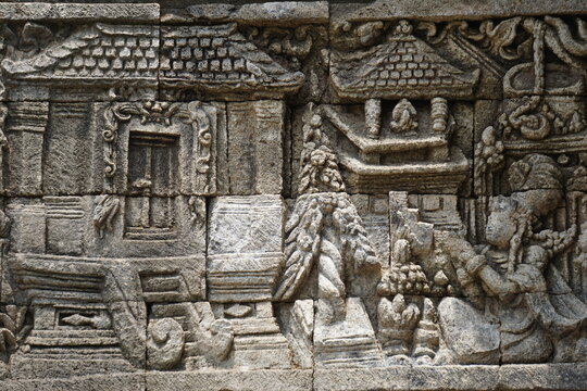 Relief on the wall of Tegowangi temple in Kediri, East Java. This temple is the place for the Bhre Matahun Pendharmaan