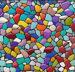 Stone mosaic background. Colorful stonewall. Rock texture. Close-up. Rough Stone surface. Nature backdrop
