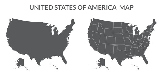 American map set. United States of America map set in grey color