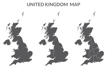 United Kingdom Regions map. Map of United Kingdom in set in grey color - obrazy, fototapety, plakaty