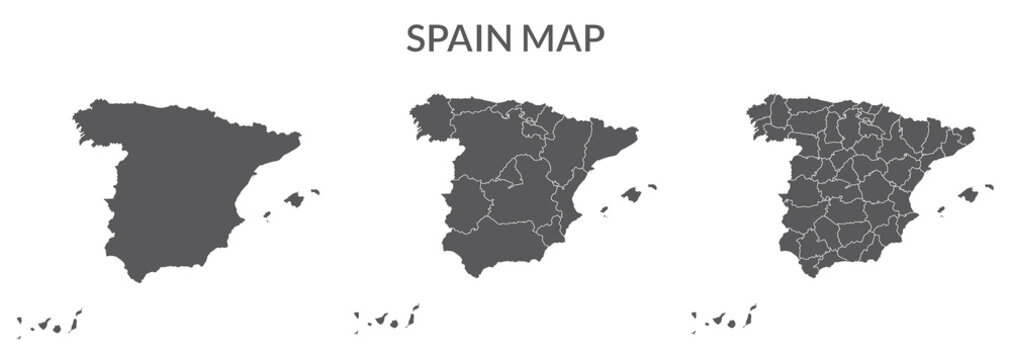 Spain map set of grey color