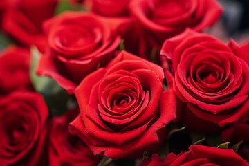 Close up of red roses, perfect for Valentine's Day. Generative AI