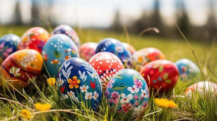 Fototapeta na wymiar Meadow Elegance: Beautiful Easter Eggs Enhancing the Charm of Spring. Generative AI