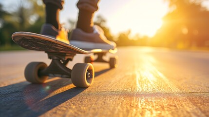 A man riding a skateboard on the street. - obrazy, fototapety, plakaty