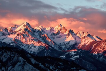 Obraz premium Sunrise over mountains, alpine glow, majestic dawn, peaks' embrace.