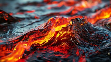 closeup of hot magma lava from volcano after eruption. wallpaper background texture 16:9 - obrazy, fototapety, plakaty