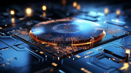 Artificial intelligence background, technology programming lights, light bronze and dark blue, future tech electronic, part futuristic imagery