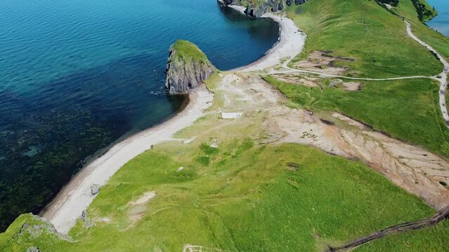 Aerial view coastline of Kunashhir island