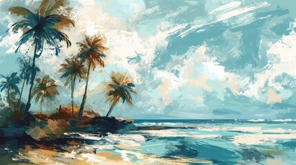 Fototapeta na wymiar The seashore with palms