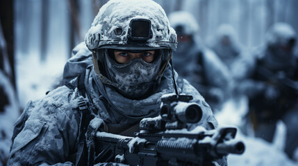 A soldier during military operations in winter
