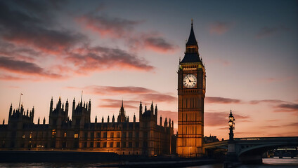 Fototapeta na wymiar Famous Big Ben clock Elizabeth Tower in London at sunset 