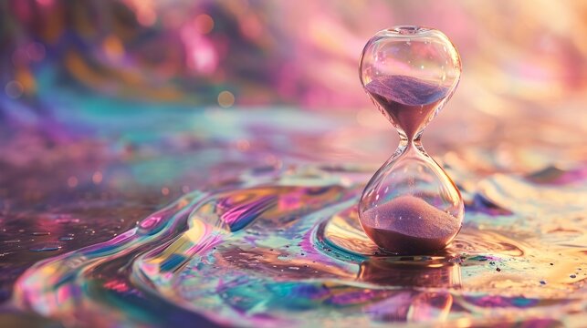 abstract wallpaper background with hourglass on the sand symbolizing eternal slow time. Generative AI