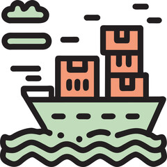 logistics by ship, icon colored outline