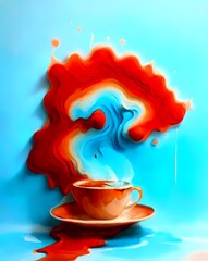 imagine an intriguing image showcasing the combination of artificial intelligence and coffee foam art. Steam rises from a coffee cup, transforming into beautiful and captivating shapes. These patterns