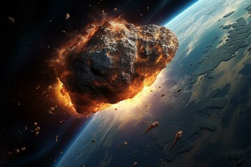 Burning space rock hurtling towards Earth with potentially dangerous asteroid. Generative AI