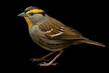 Description: a golden-crowned sparrow called zonotrichia atricapilla. Generative AI - obrazy, fototapety, plakaty