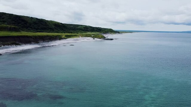 Aerial view of the White cliffs, Iturup island