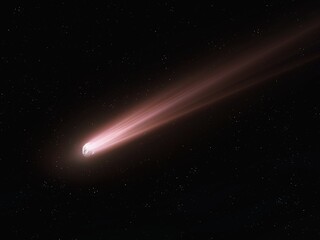 Beautiful long tail of a comet in low Earth orbit. Comet glow in space. Astrophotography of a...