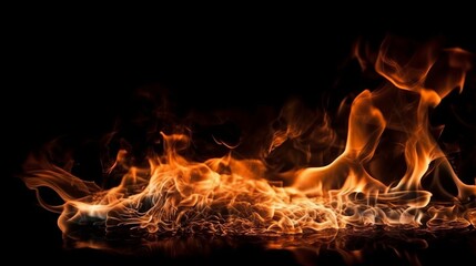Fire flames on black background. For art work design, banner or backdrop. Flames against a black background. Fire concept. dangerous concept. Art concept. Wave concept. Flame concept. Background conce