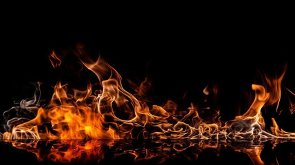 Fototapeta na wymiar Fire flames on black background. For art work design, banner or backdrop. Flames against a black background. Fire concept. dangerous concept. Art concept. Wave concept. Flame concept. Background conce