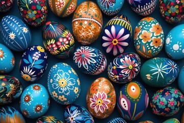 Fototapeta na wymiar Spring Bloom Eggs: Colored Easter Eggs Showcasing Charming Flower Designs. Generative AI