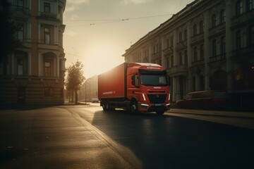 Delivery truck run on the road. Generative AI