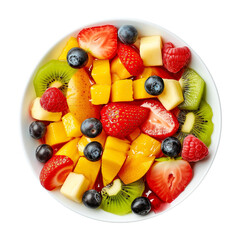 Obraz premium Fresh Tasty Fruit Salad. Overhead View. Recipe Template. Ai Generative