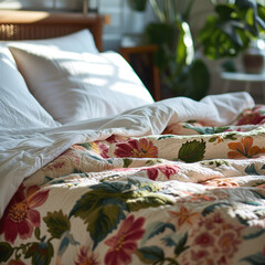Floral Bedspread, Bedroom - obrazy, fototapety, plakaty