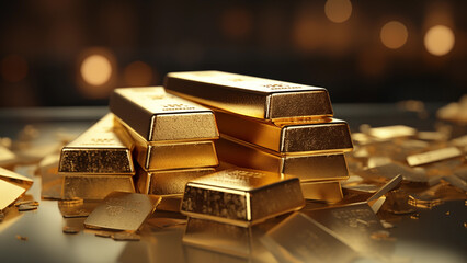 Close-Up of Gold Bars Arrangement with Richness and Details - obrazy, fototapety, plakaty