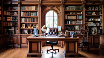 Scholar's Haven: The Grandeur of a Traditional Home Library - obrazy, fototapety, plakaty