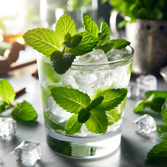 Close up of a mint julep served on the rocks