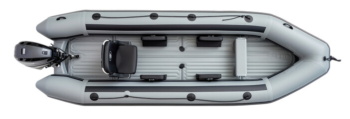 Top View of Gray Inflatable Boat Isolated