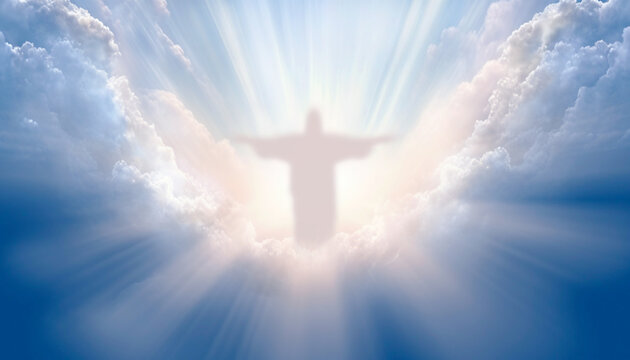 Jesus Christ In The Clouds on sky background