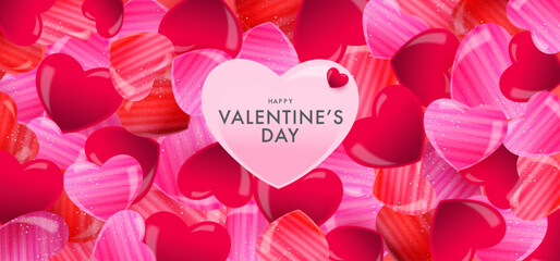 Happy Valentines Day banner or poster. Trendy design with typography and cute hearts. Valentine's day concept for greeting card, celebration, ads, branding, cover, label, sales.