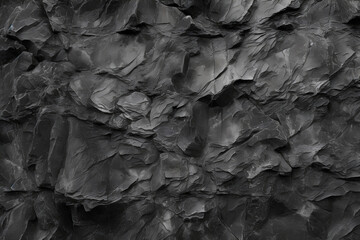 Black natural bold abstract rock background. Dark gray stone texture mountain close-up cracked for banner ad design copy space