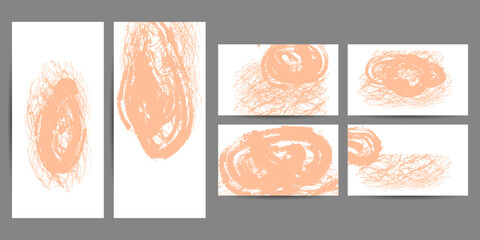 Elegant color Peach Fuzz pastel muted pale calm tones card templates set. Collection of romantic invitations abstraction backgrounds line color