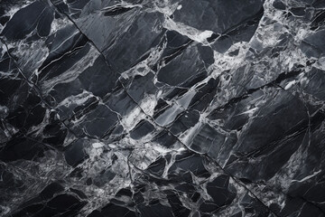 Naklejka premium Dark stone black-white granite texture. Close-up rock surface for banner ad design. Grunge abstract background with copy space