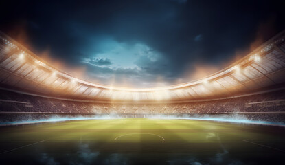 Fototapeta na wymiar Soccer football field stadium arena field night light grass. Lights at night and football stadium