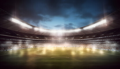 Soccer football field stadium arena field night light grass. Lights at night and football stadium