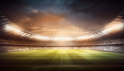 Soccer football field stadium arena field night light grass. Lights at night and football stadium