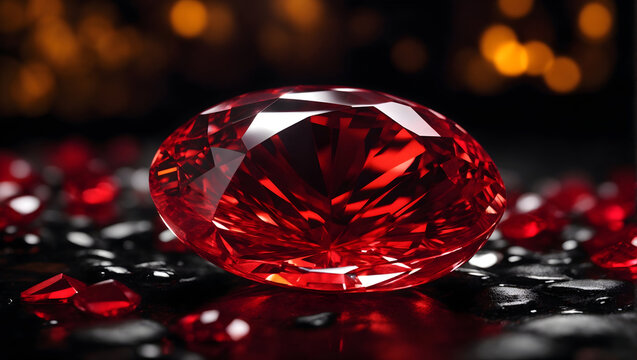 July Birthstone Ruby Gem on a Black Background Generative AI