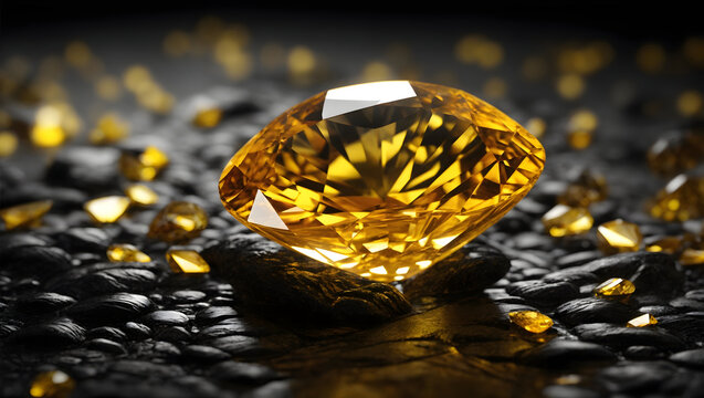 November Birthstone Yellow Topaz Gem on a Black Background Generative AI
