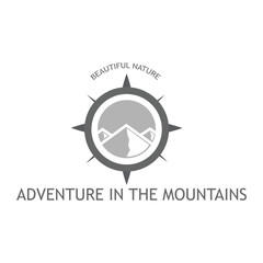 outdoor logo with compass concept and mountain design.simple logo