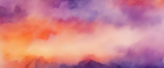 Abstract Sunset Symphony: A Vibrant Watercolor Canvas in Purple and Orange, Elegantly Blending Texture and Gradient - Abstract Watercolor Background
