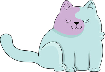 fat cat purple blue striped, illustration of a happy pet