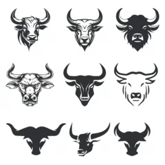 Foto op Plexiglas set of buffalo face vector logo elements, bull, cow, animal, cartoon, vector, illustration, head, farm, buffalo, horn, cattle, mammal, symbol, art, nature, fun, angry, ox, silhouette, wild, drawing © Rakib